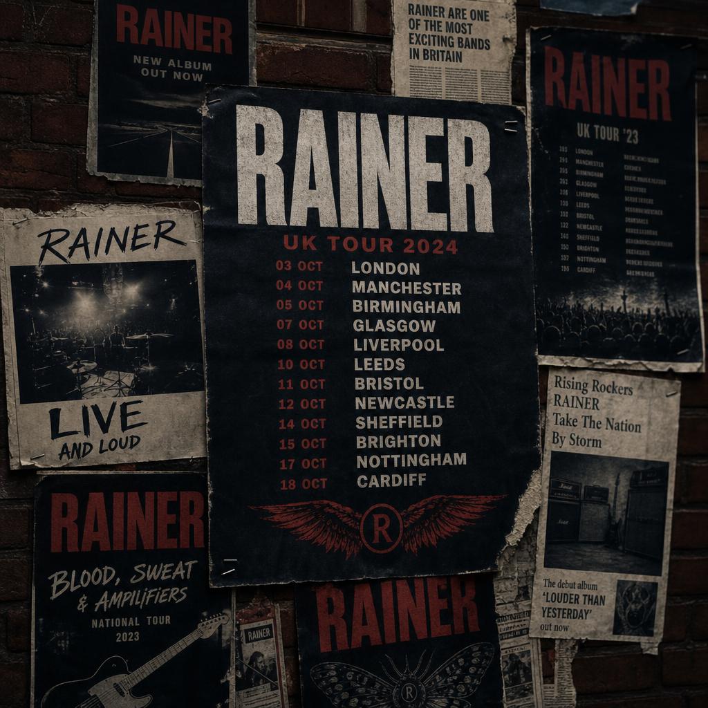 A wall of gig posters and press clippings tracking Cove's rise